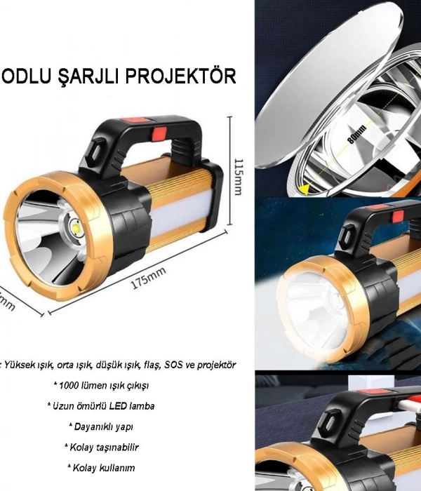 6 Mod Şarjlı El Feneri Projektör Tipi  Wt-615