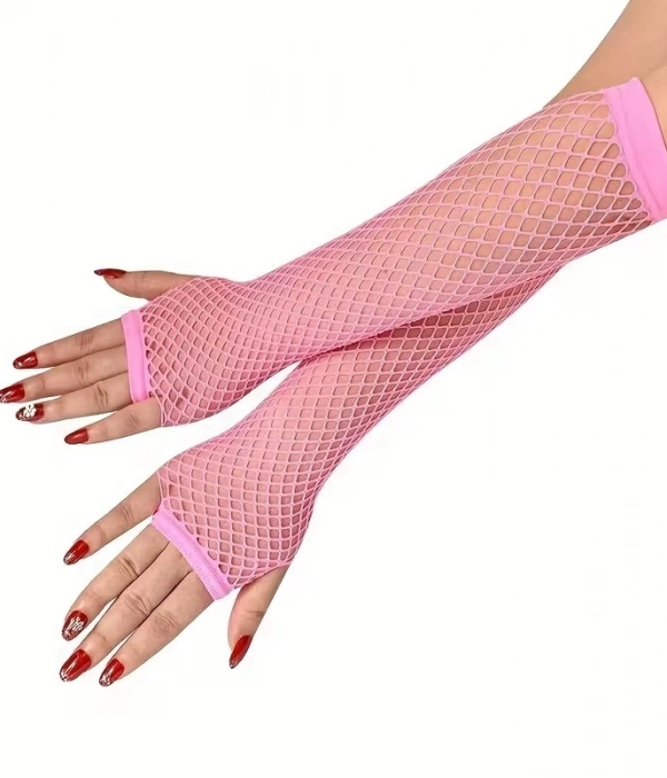 80’ler 90’lar Retro Neon Pembe File Parmaksız Eldiven 26 Cm