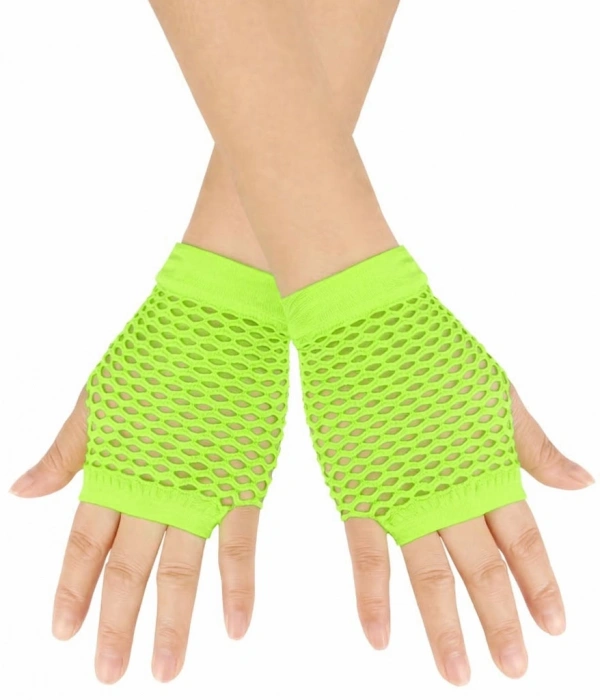 80’ler 90’lar Retro Neon Yeşil File Parmaksız Kısa Eldiven 11 Cm