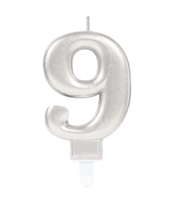 9 Rakam Mum Gümüş Renk
