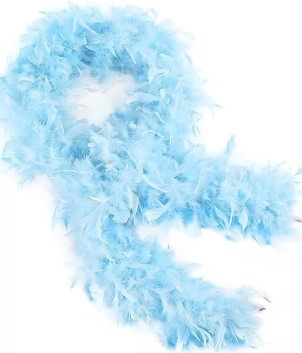 Açık Mavi Renk Kabarık Kalın Otriş Boa Tüy 6 Cm Genişlik 180-200 Cm Uzunluk