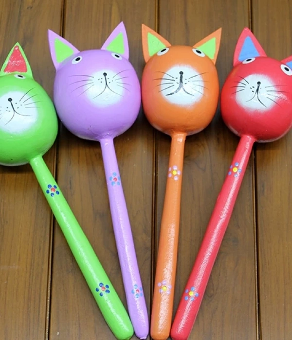 Ahşap Kedi Marakas Tekli Polos:29