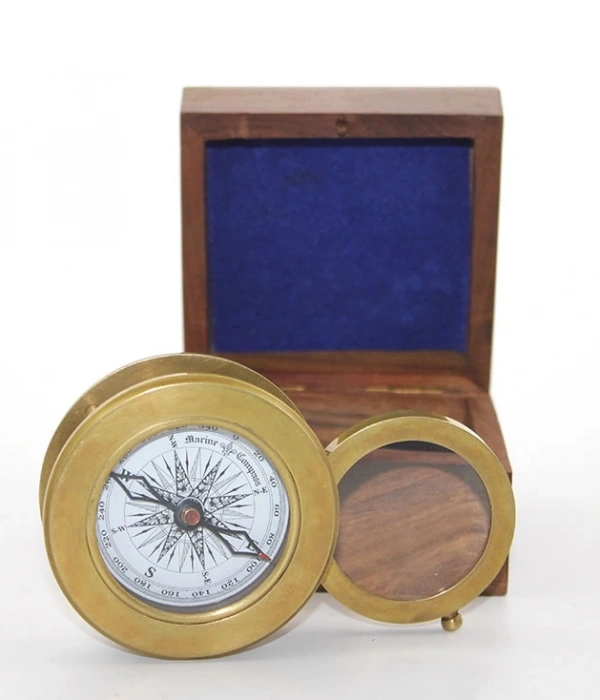 Ahşap Kutulu Pirinç Mercekli Pusula 16040a