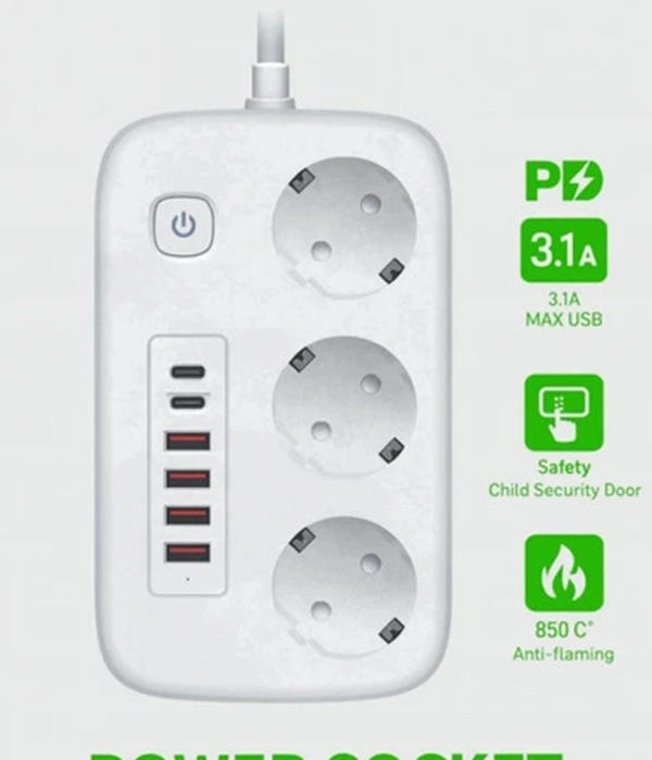  akım Korumalı Priz Ve Masaüstü Şarj İstasyonu Kablosuz 3 Priz ,4 Usb, 2 Type-c Girişli 2 Metre