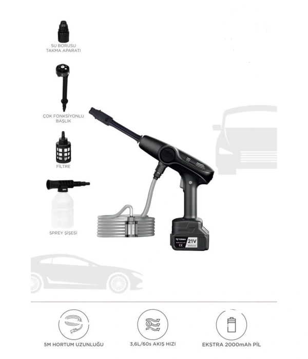 Akülü Şarjlı Yüksek Basınçlı Oto Araba Bahçe Yıkama,temizleme Su Sı