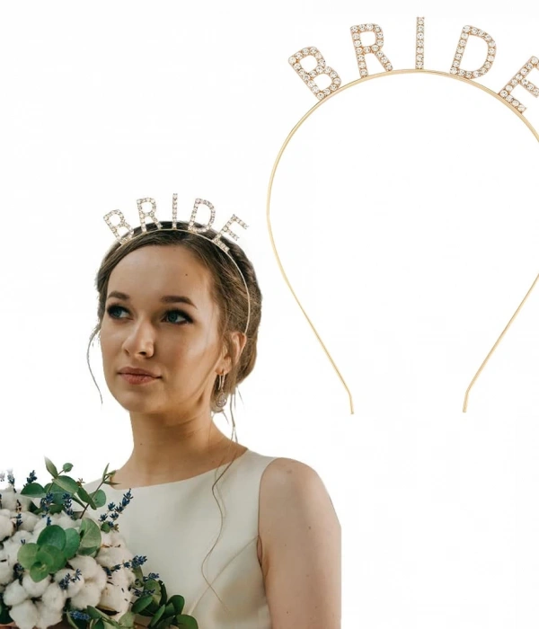 Altın Gold Renk Bekarlığa Veda Kristal Taş Bride Tacı İthal 16x10 Cm