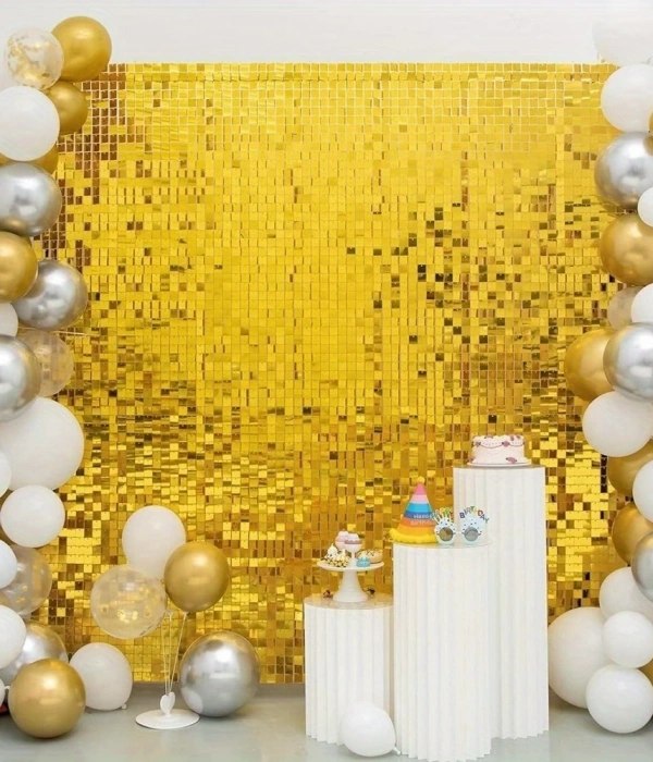 Altın Gold Renk Dikdörtgen Kesim Parlak Sim Görünümlü Fon Perde Dekor 1x2 Metre