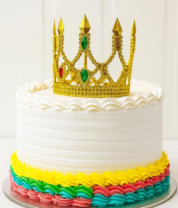 Altın Işıltılı İnce Pasta Tacı Pasta Üstü Taç Plastik Malzeme 8x8 Cm