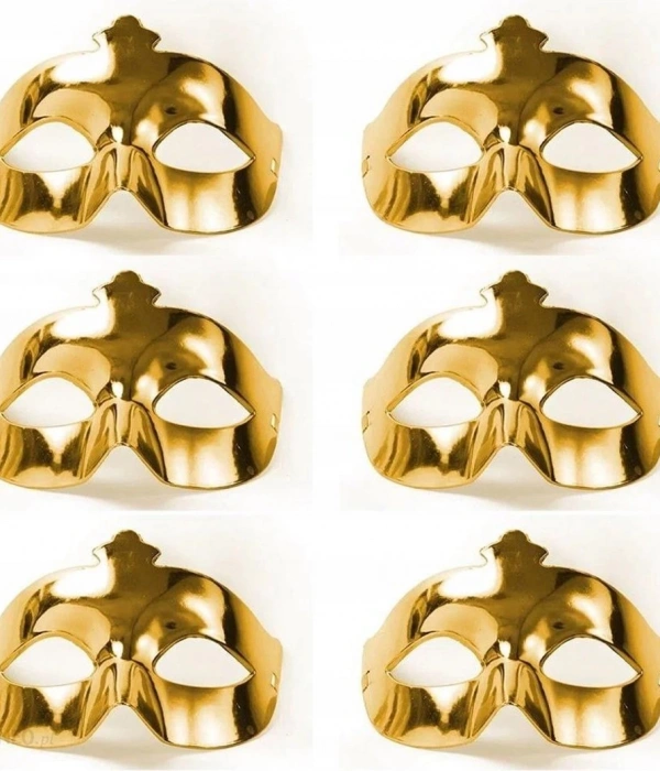 Altın Metalize Renk Düz Balo Parti Maskesi 6 Adet