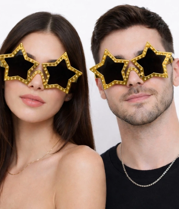Altın Renk Disko Yıldızı Retro Parti Gözlüğü 16x7 Cm