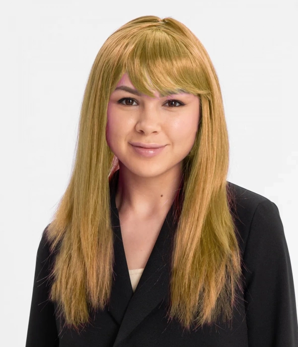 Altın Renk Düz Kesim İçi Astarlı Uzun Parti Peruğu Takma Saç