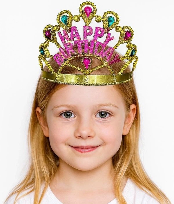 Altın Renk Happy Birthday Yazılı Doğum Günü Tacı 60 Cm