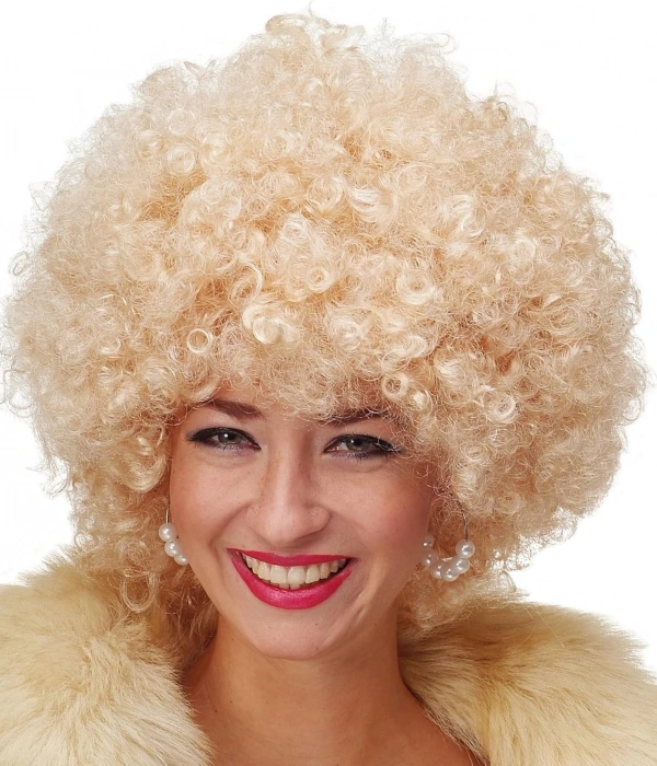 Altın Renk Kıvırcık Afro Bonus Peruk Saç Parti Peruğu Platin Gold