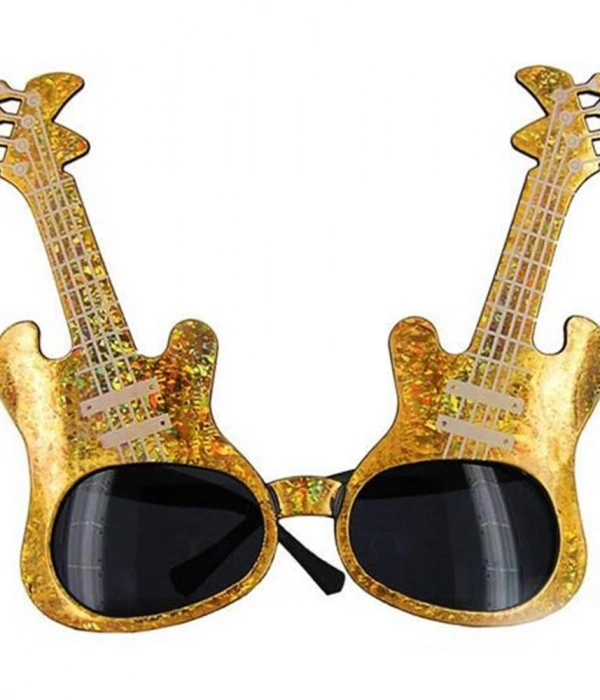Altın Renk Rockn Roll Gitar Şekilli Parti Gözlüğü 15x15 Cm
