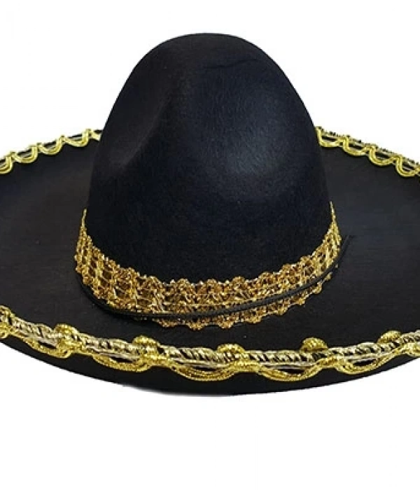 Altın Renk Şeritli Meksika Mariachi Latin Şapkası 55 Cm Çocuk