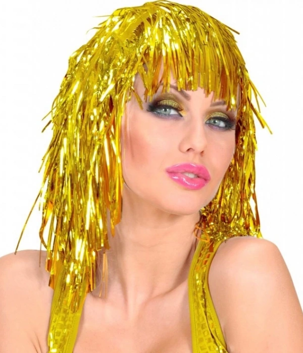 Altın Sarısı Işıltılı Metalize Parti Peruğu