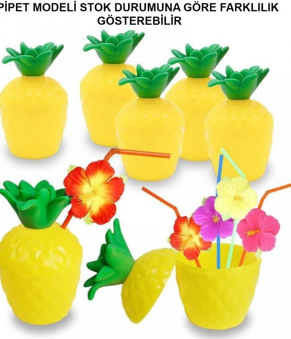 Ananas Hawaii Luau Aloha Pipetli İçecek Kabı Bardak 10x13 Cm 1 Adet