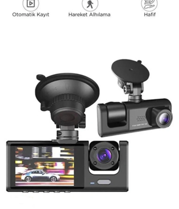 Araç İçi 1080p 3 Kameralı Lcd Ekranlı Gece Görüşlü , G-sensör , Geri Görüş Kamera