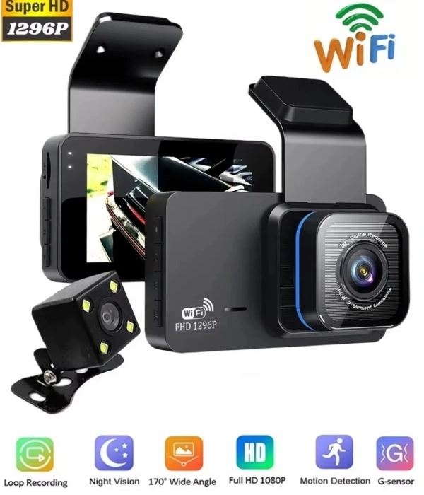 Araç İçi Kamera Wifi Özellikli Ekranlı Ön Ve Geri Görüş Kameralı Mikrofonlu 3 İnç Hd