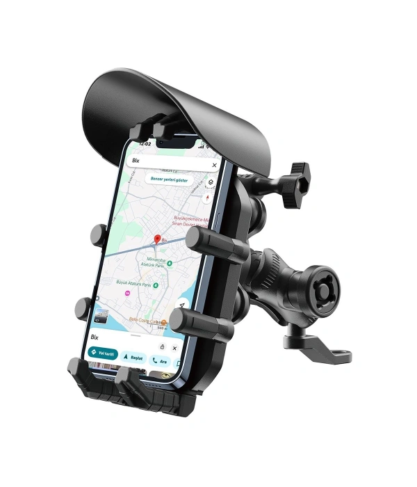 Ayna Bağlantılı Güneş Ve Yağmur Korumalı 360° Derece Ayarlanabilir Motosiklet Telefon Tutucu
