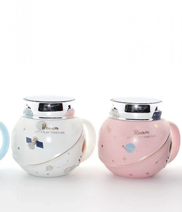 Ayna Kapaklı Astronot Tasarımlı Porselen Kupa Bardak Alk1282