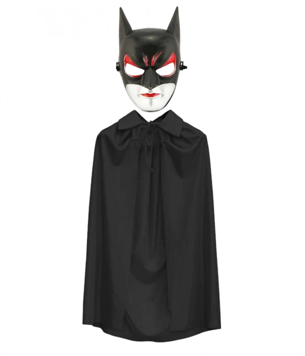 Batman Maskesi Cat Woman Ve Batman Pelerini 90 Cm Siyah Renk Set