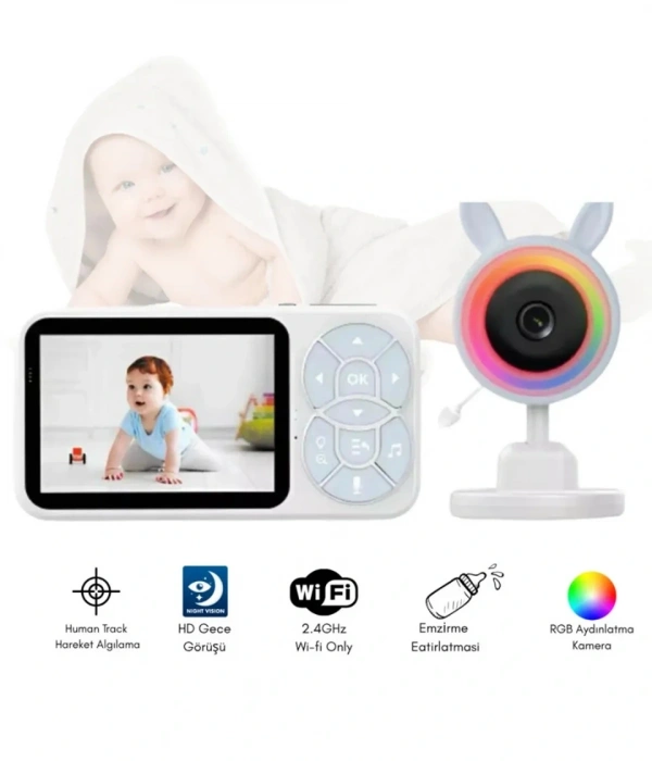 Bebek Kamerası Kumandalı Monitörlü Konuşma Özellikli Işıklı Gece Görüslü Hatırlatıcılı Kamera