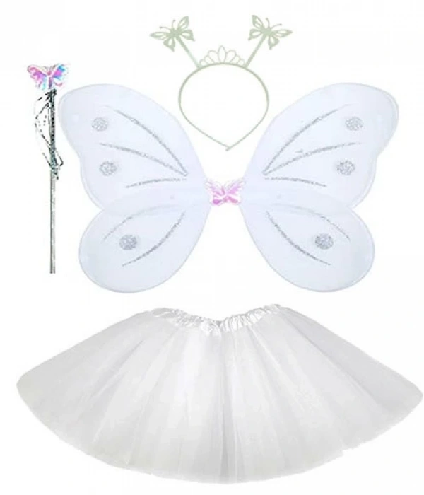 Beyaz Kelebek Kostümü - Beyaz Kelebek Kostüm Aksesuar Seti 4 Parça