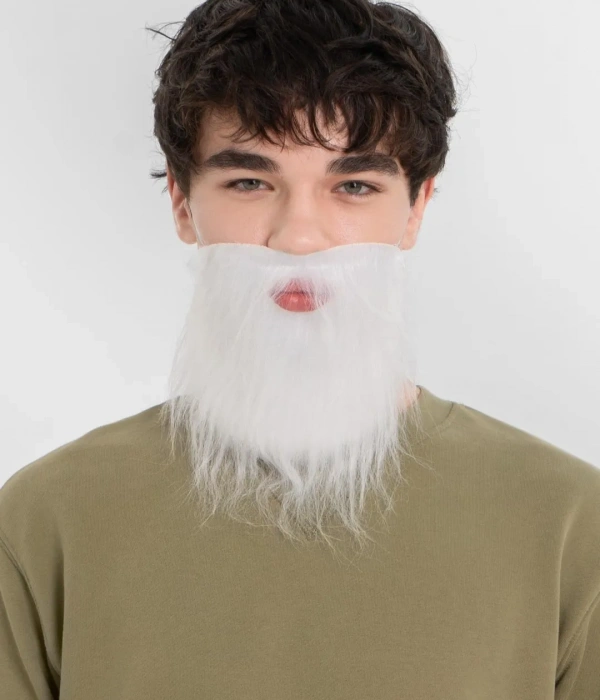 Beyaz Kırçıllı Arkadan Lastikli Beyaz Takma Sakal Yetişkin Çocuk Uyumlu
