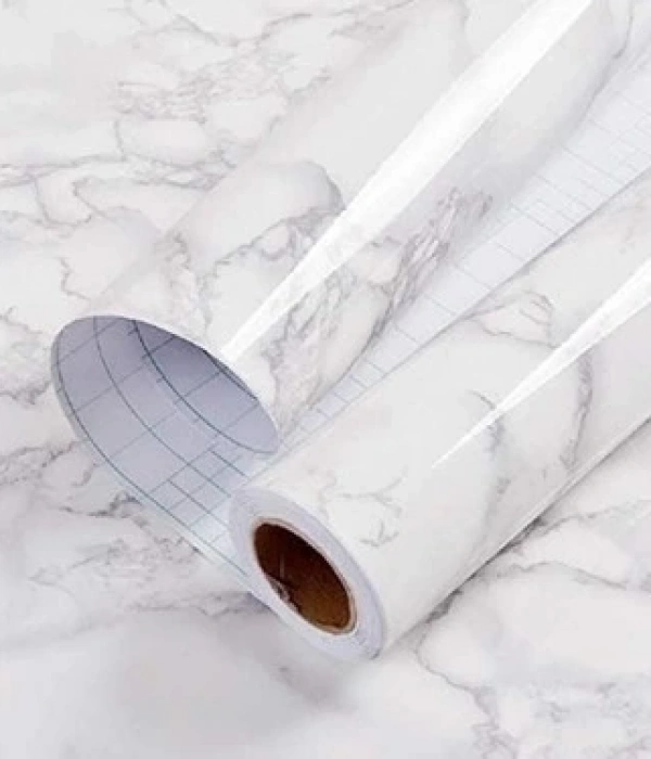 Beyaz Mermer Desenli Yapışkanlı Tezgah Folyosu (3 Mt.x 60 Cm)