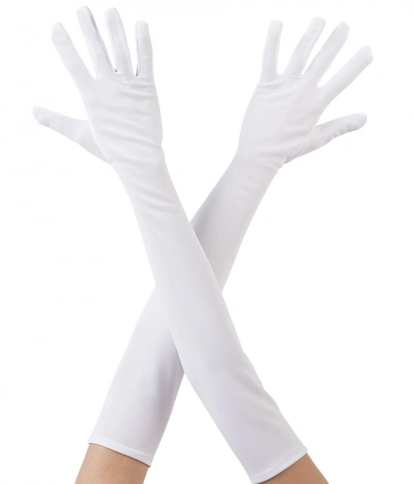 Beyaz Renk Dirseğe Kadar Uzun Kumaş Eldiven 40 Cm