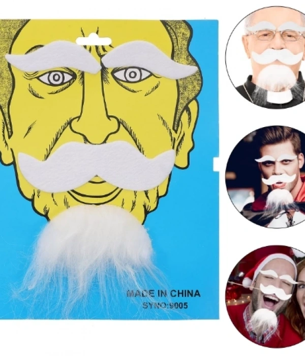 Beyaz Renk Kendinden Yapışkanlı Takma Sakal Bıyık Ve Kaş Seti