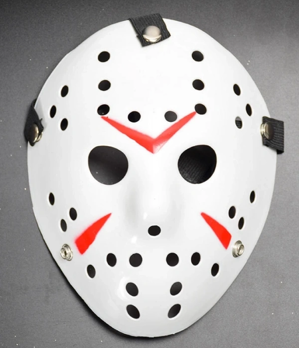 Beyaz Renk Kırmızı Çizgili Tam Yüz Hokey Jason Maskesi Hannibal Maskesi