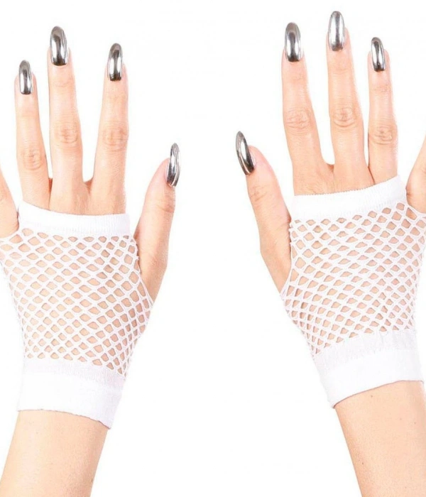 Beyaz Renk Kısa Boy Fileli Örgü Eldiven