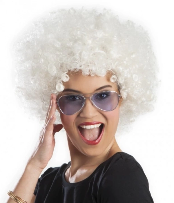 Beyaz Renk Kıvırcık Afro Bonus Peruk