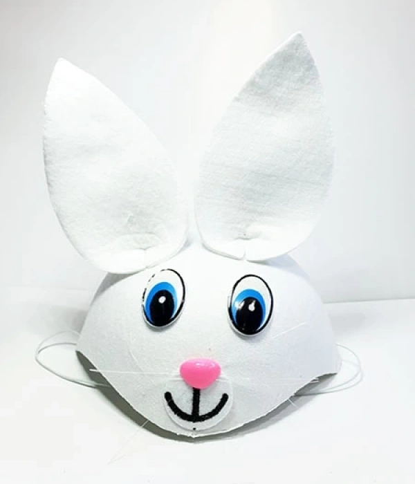 Beyaz Renk Kulaklı Tavşan Şapkası Hayvan Şapkası