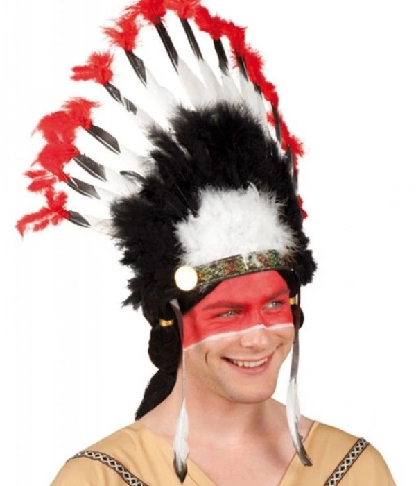Beyaz Tüylü Siyah Kırmızı Büyük Hintli Kızılderili Başlığı