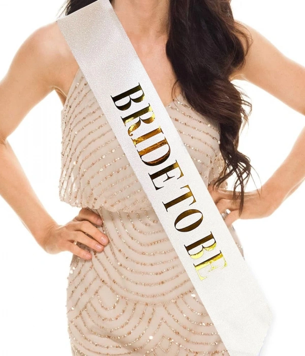 Beyaz Üzeri Altın Büyük Bride To Be Yazılı Simli Işıltılı Kuşak Kemer 10 Cm Genişlik