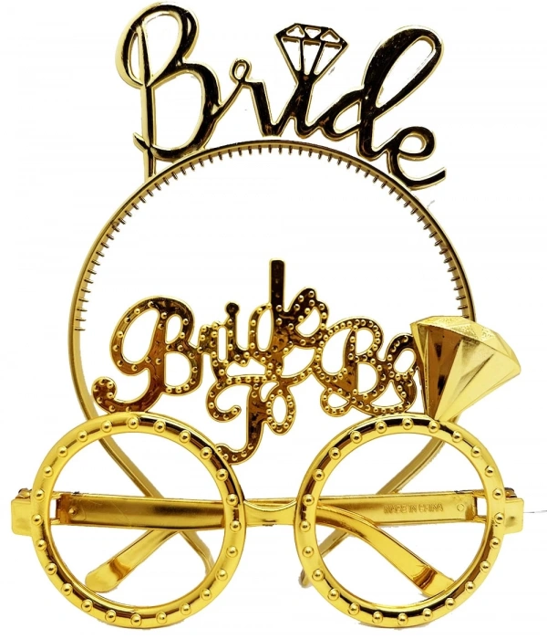 Bride Yazılı Taç Ve Bride To Be Yazılı Gözlük Seti Altın Renk
