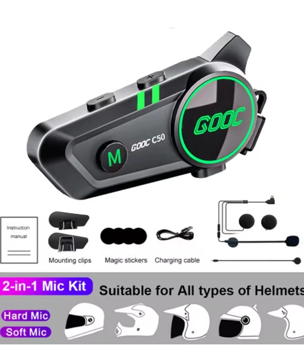 C50 2x Motosiklet Intercom Kask Kulaklık 1000 Mah Rgb Işıklı Çift Eşleşme