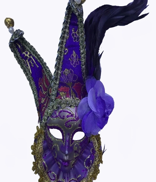 Çıngıraklı Dekoratif Tüylü Seramik Maske Mor Renk