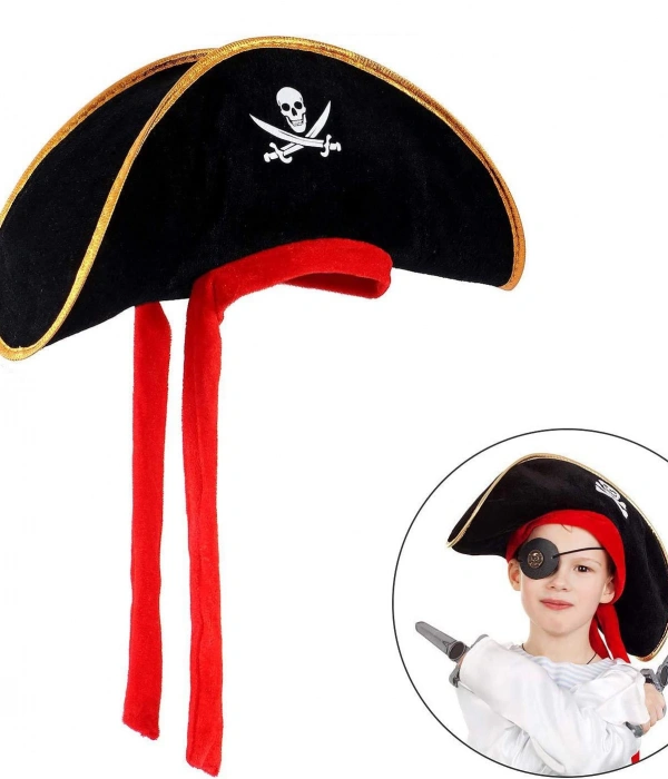 Çocuk Boy Kadife Jack Sparrow Denizci Kaptan Jack Korsan Şapkası 45x16 Cm