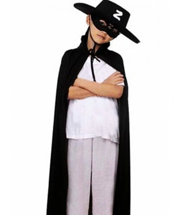 Çocuk Boy Zorro Pelerin + Şapka + Maske Kostüm Seti