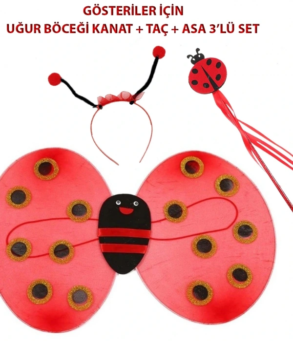 Çocuk Gösteri İçin Uğur Böceği Kanat + Taç + Asa 339lü Kostüm Seti