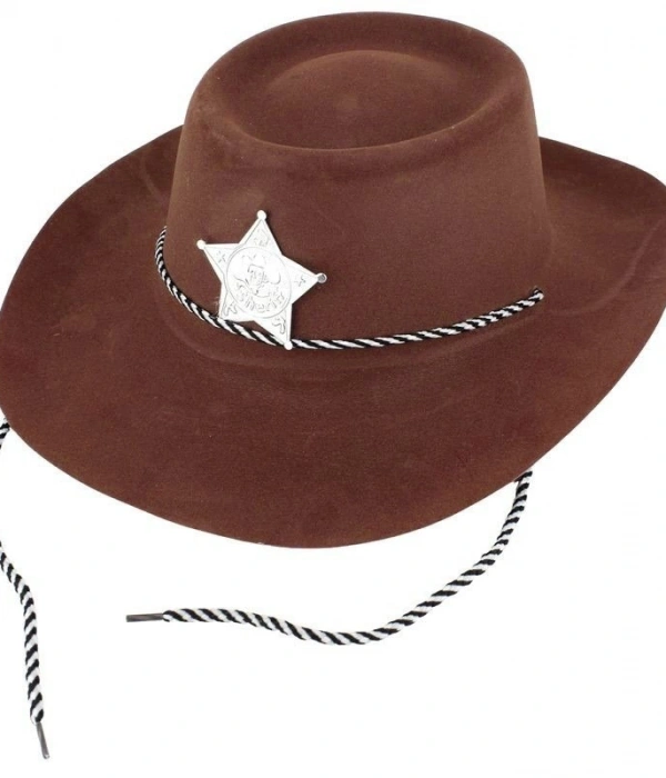 Çocuk Kovboy Şapkası Plastik Üzeri Flok Kaplama Koyu Kahverengi
