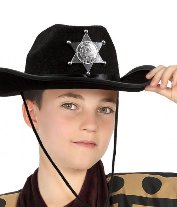 Çocuk Kovboy Şapkası Sheriff Şapkası Siyah Renk