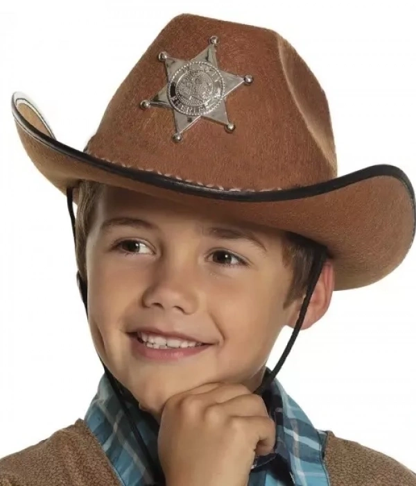 Çocuk Kovboy Şapkası - Vahşi Batı Kovboy Şerif Şapkası Kahve Renk