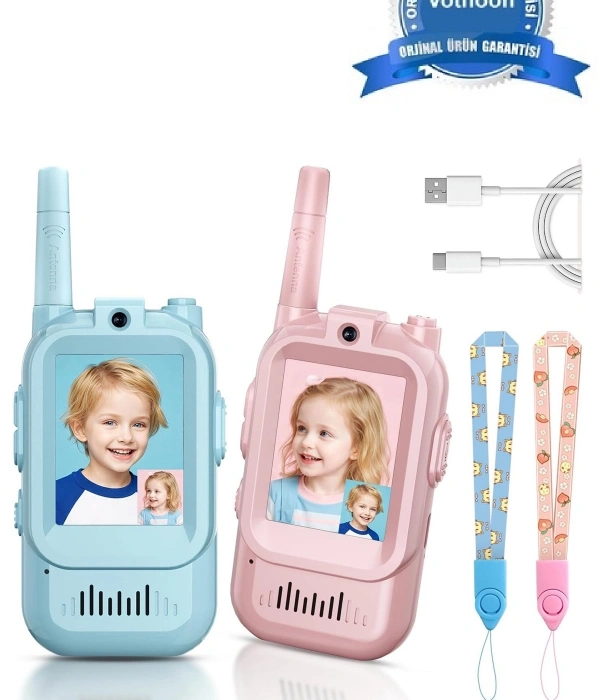 Çocuklar Için Görüntülü Telsiz Konuşma Özellıklı El Telsizi Şarj Edılebılır 50 Mt Menzil Wifi Gerektirmez