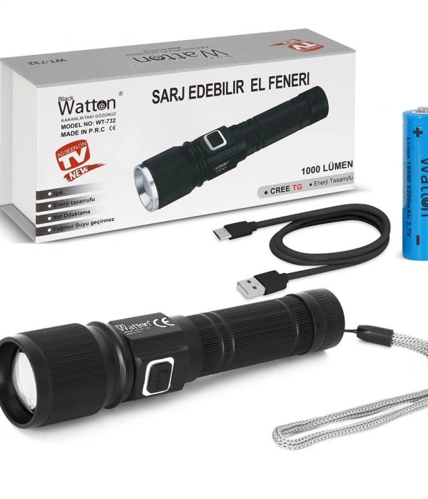Cree Tg Led 1000 Lümen Göstergeli Fonksiyonel El Feneri  Wt-732
