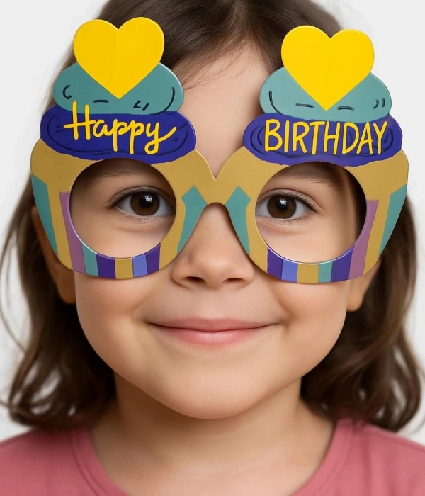 Cupcake Temalı Doğum Günü Renkli Karton Happy Birthday Gözlüğü 6 Adet